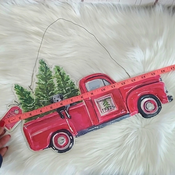 Hanging Metal Christmas Xmas Red Truck Black Lab Labrador Dog Pines Hanging Sign - Picture 14 of 15